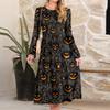 Women's fashionable loose retro printed round-neck dress