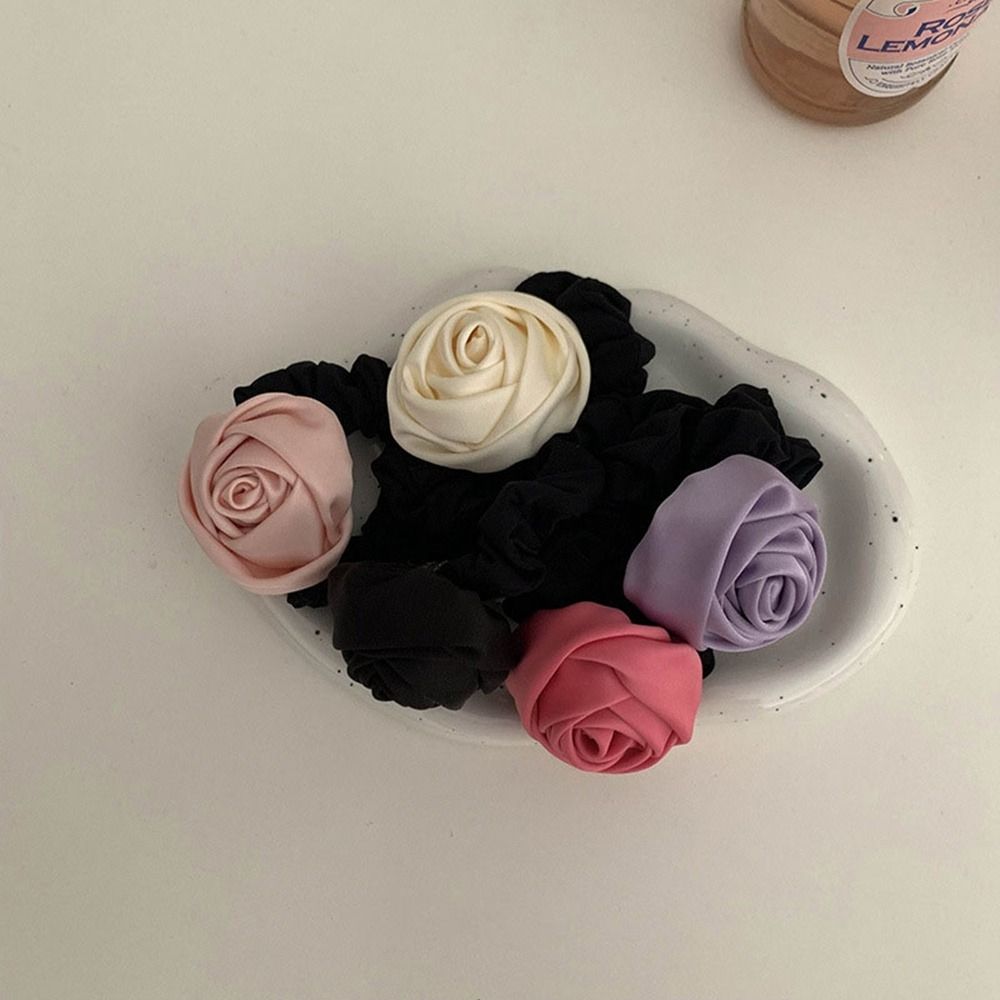 Korean Style Rose Hair Rope Hair Tie Elastic Hair Band Sweet Silk Satin Hair Rope  Ponytail Holder