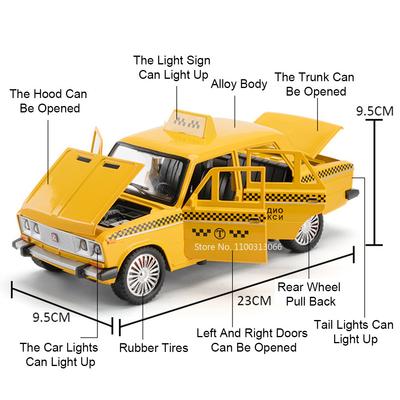1/18 Russia Lada Niva Taxi Cars Models Alloy Diecast Toys 6 Doors Opened Vehicle With Light Sound Taxis Model Kids Birthday Gift