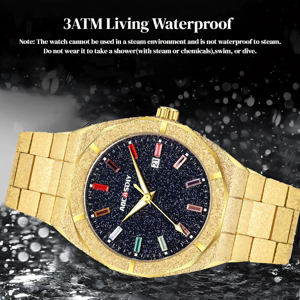 AOCASDIY Ceasuri de Lux pentru Bărbați Cristal Colorat Rezistent la Apă Cadran Bling Ceas Curcubeu cu Praf de Stele Mat pentru Bărbați