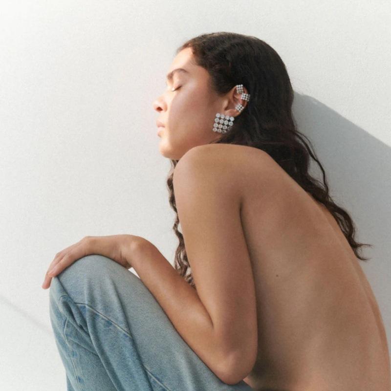 New High-End Geometric Square Full Of Zircon Tide S925 Silver Needle Earrings Retro Hong Kong Style Fashion Ol Earrings