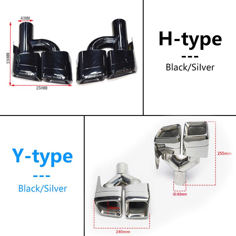 1 pair For Mercedes C-Class W204 E-Class W212 CLS-Class W218 exhaust modifications C63 E63 CLS63 black square quad exhaust tips