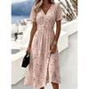 Vestido Midi Floral de Manga Corta con Cuello en V para Mujer Ropa Casual de Vacaciones