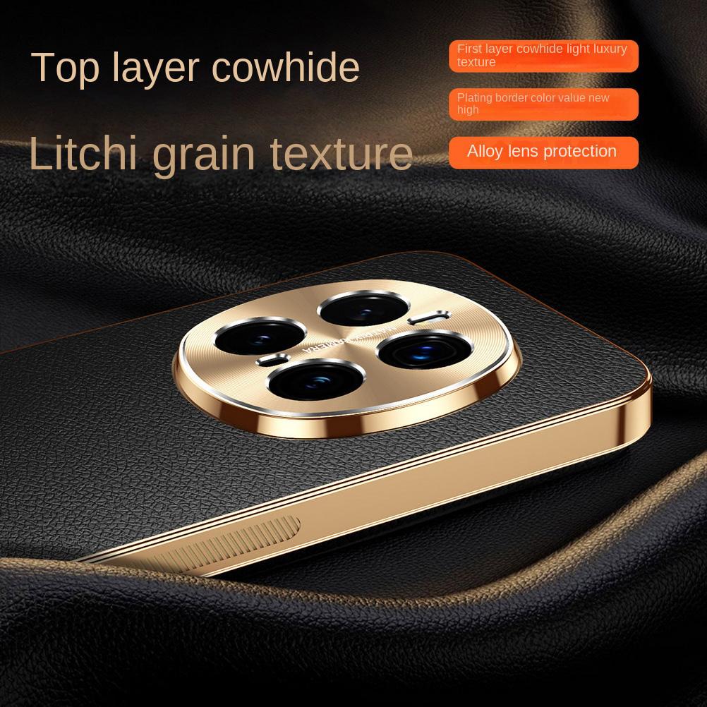 First Layer of Cowhide Lychee Texture Electroplated Frame Case For Honor Magic7 Pro 7 Lite 6 5 Honor X9c X60 Lens Protect Cover