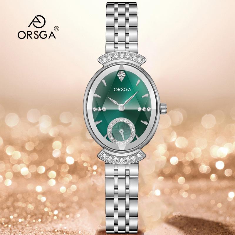 ORSGA Women's Oval Diamond-set Fashion Watch with Prismatic Mirror and Quartz Movement