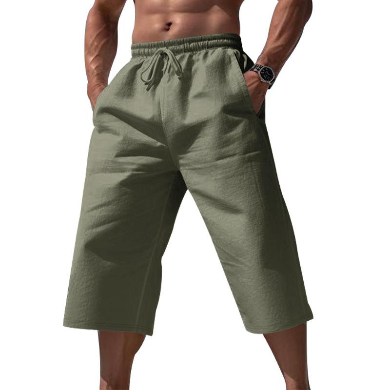 Herren Kordelzug Elastischer Bund Caprihosen Imitation Leinen Locker Mehrfarbig Atmungsaktiv Sommer Freizeit Verkürzte Hosen