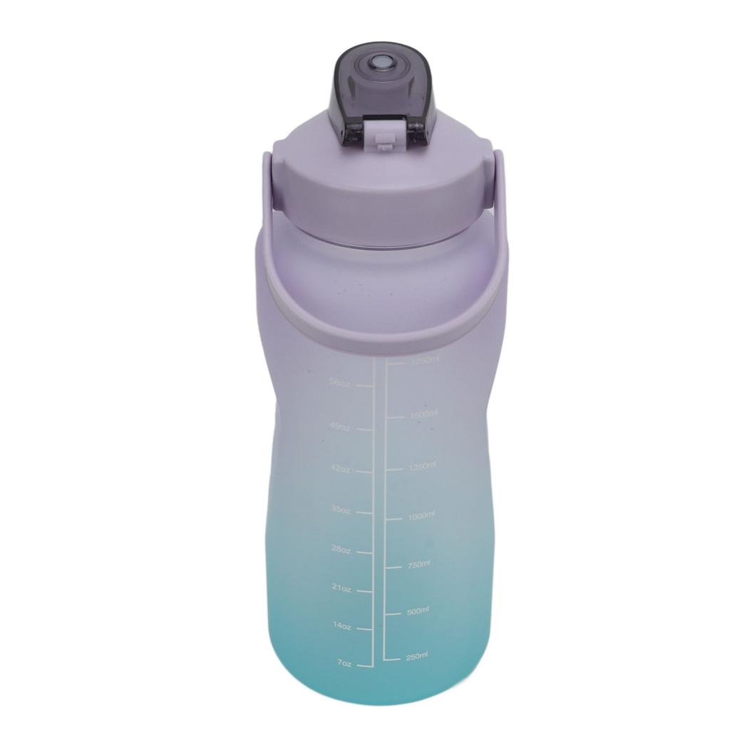 Sports Water Bottle 2000ml Gradient Frosted   Water Bottle with Handle Straw Silicone Hose Water Bottle for Running