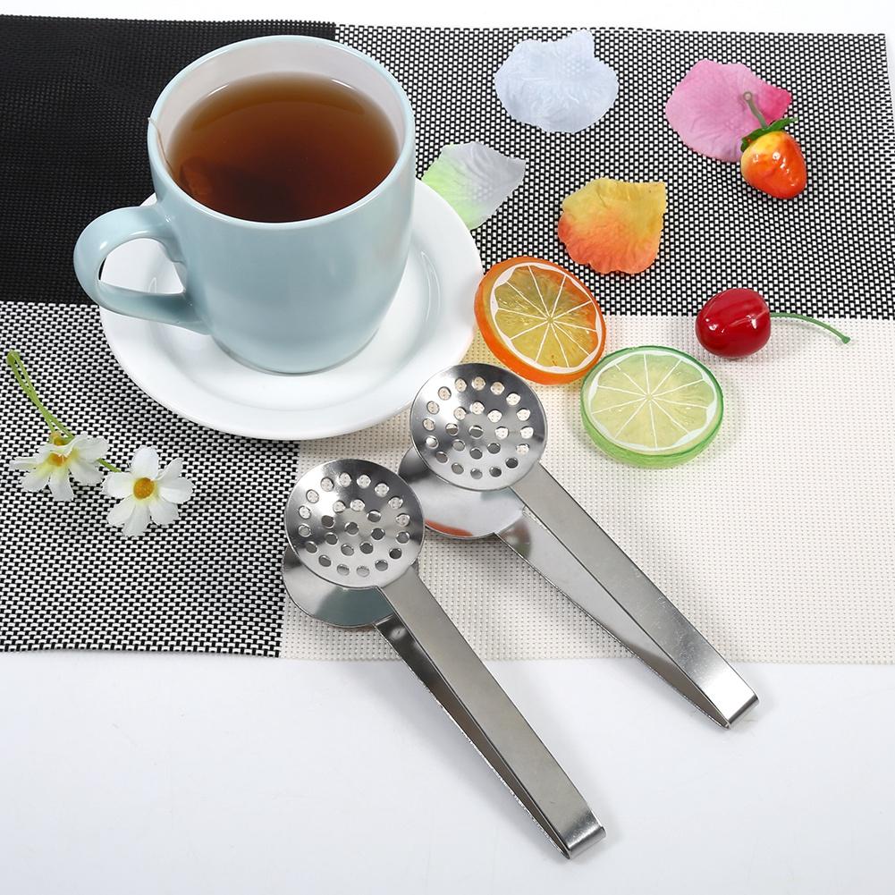 2pcs Kitchen Craft Tool Stainless Steel Round Tea Bag Tongs Squeezer Holder Grip