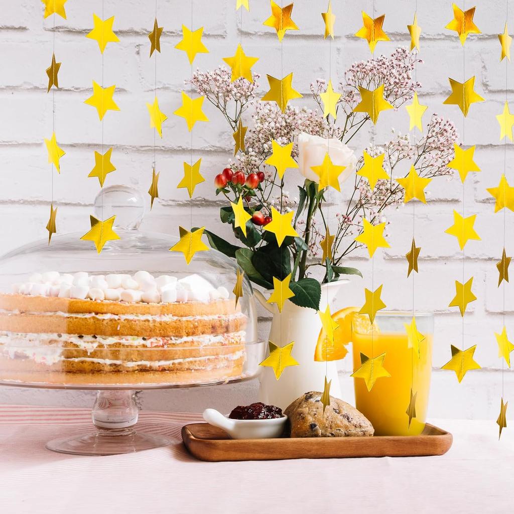 65 Feet Gold Star Garland - Double Sided Paper Star Garland Decorations - Hanging Stars Streamers Party Decorations for Graduation Wedding Birthday