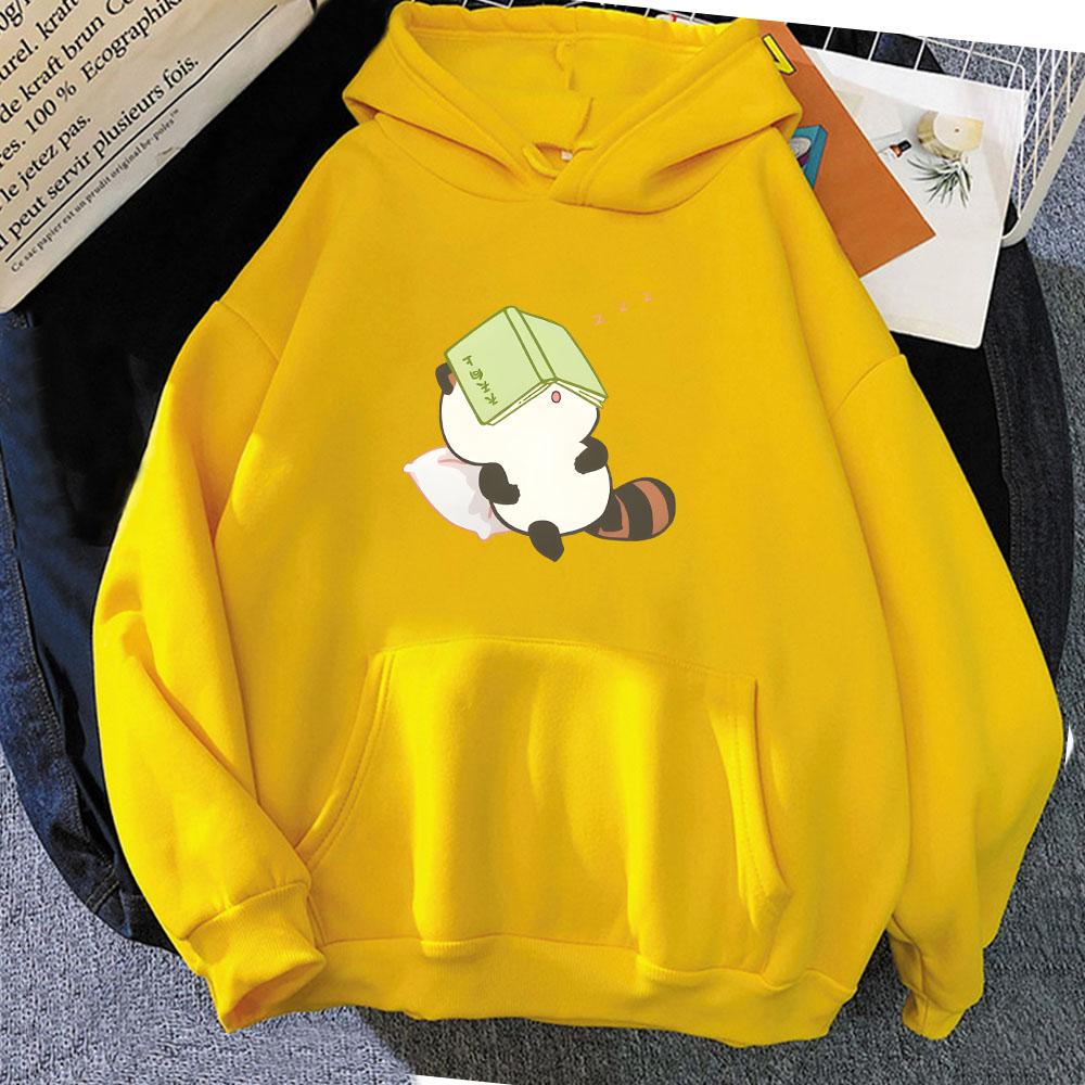 Raccoon Study Sleeping Graphic Hoodies Kawaii Cartoon Printing Girls Sweatshirts Long Sleeve Women Men Pullovers Hooded