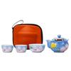 Hand-painted peony travel tea set, one pot and two cups, outdoor portable express cup, ceramic bubble teapot, teacup.