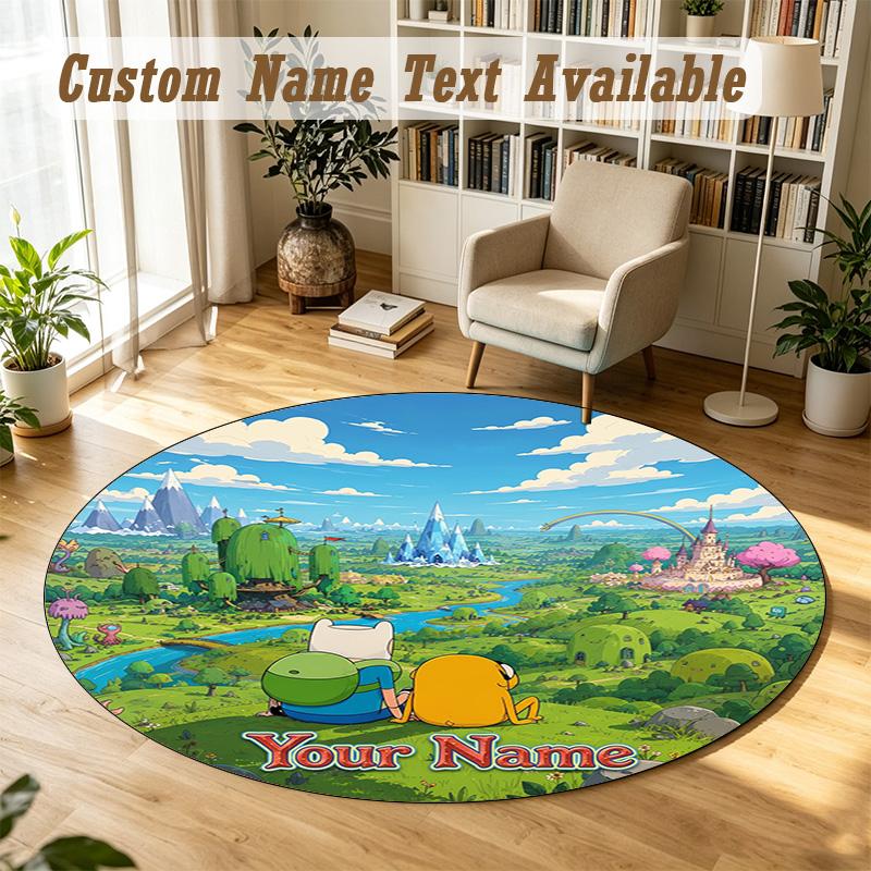 Round Rug Custom NameAdventure Time Pattern Non Slip Carpet Home Floor Decor