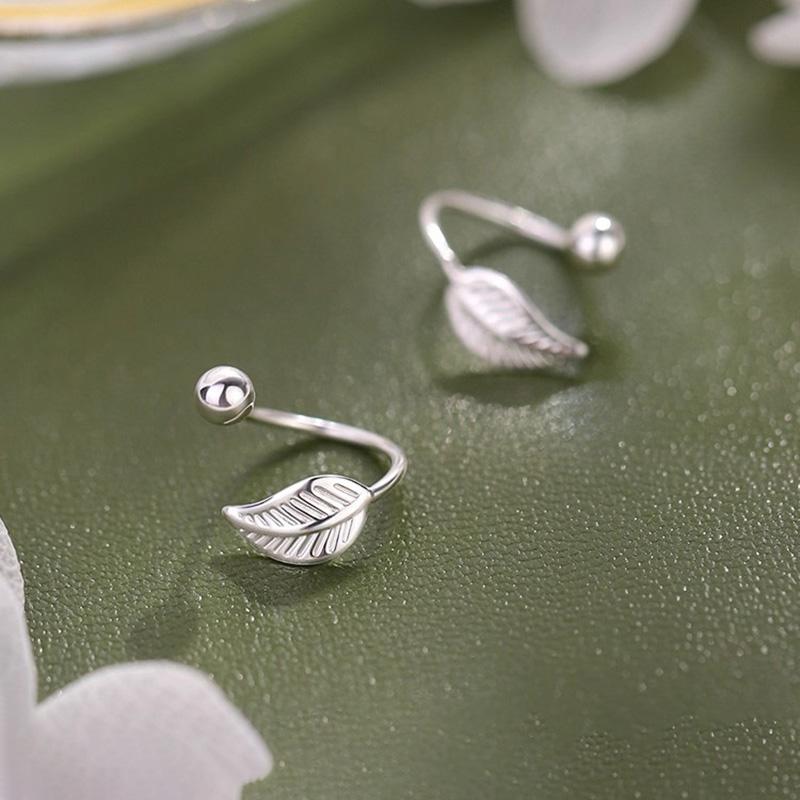 Real 925 Silver Leaves Bead Screw Stud Earrings For Women Party Classic Fine Jewelry Minimalist Plant Accessories