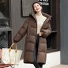 Commuter hooded, thick, warm women's long, knee-length, loose and slim down cotton jacket