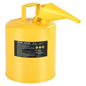 VEVOR Safety Can, 19 L Type I Yellow Safety Can for Diesel with Stainless Steel Flame Arrester, Self-Closing Lid, and PE Funnel