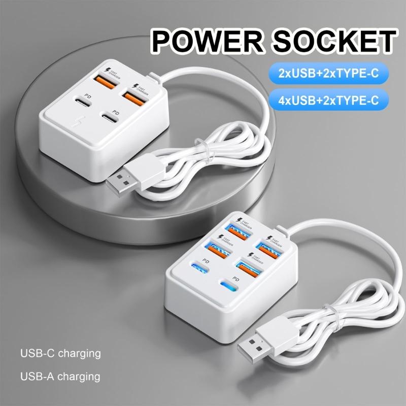 4/6 Port USB Charging Adapter Splitter With Data Transfer And Power Delivery For Phones Tablets Laptops