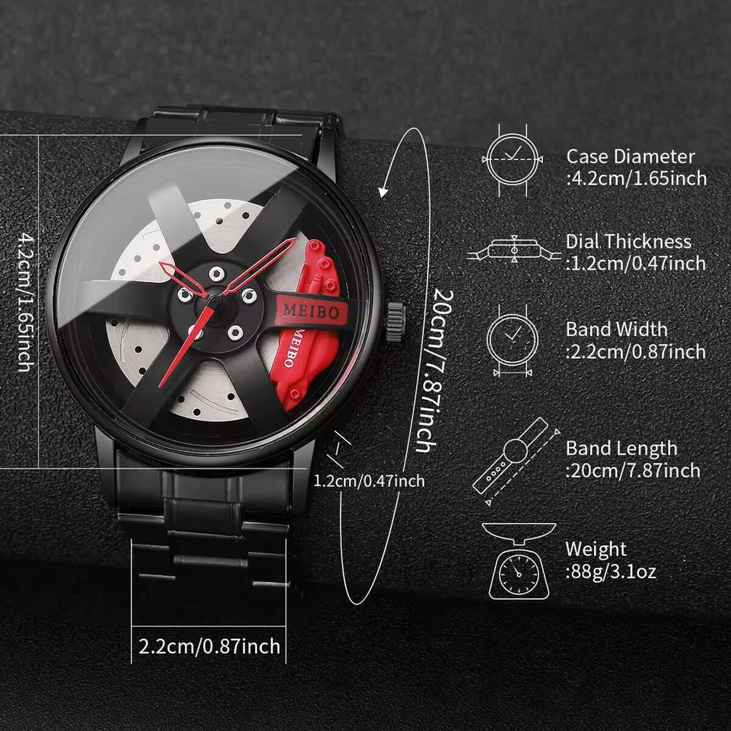 Fashion Men Business Watches 3d Car Wheel Dial Men Sports Watch Stainless Steel Band Wristwatch Reloj Hombre