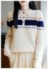 Women's Color-Block Jacquard Wool Sweater - New 2025 Autumn/Winter Cashmere Knit Top