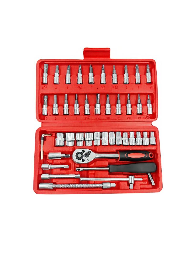 

46pcs Socket Wrench Set DIY Repair Tool Kit Ratchet Screwdriver Auto Car Household Repair Hardware Toolbox красный