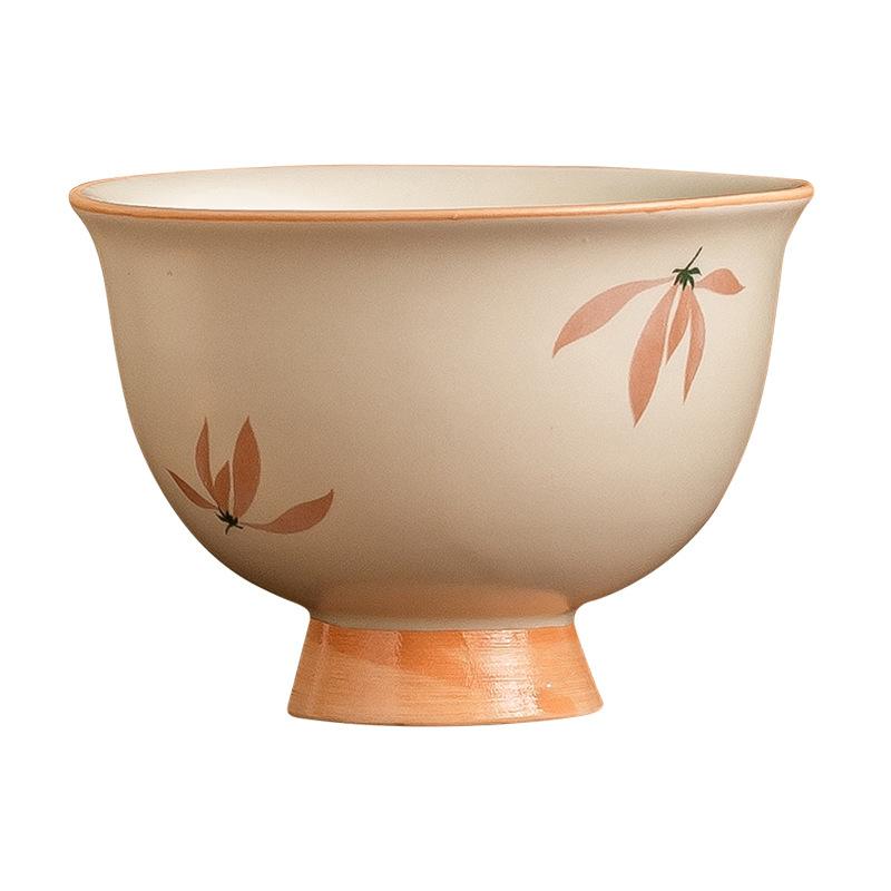 Mellow Yellow Glaze Ceramic Tea Cup with Orchid Design High Foot Personal Master Cup for Chinese Gongfu Tea Gift