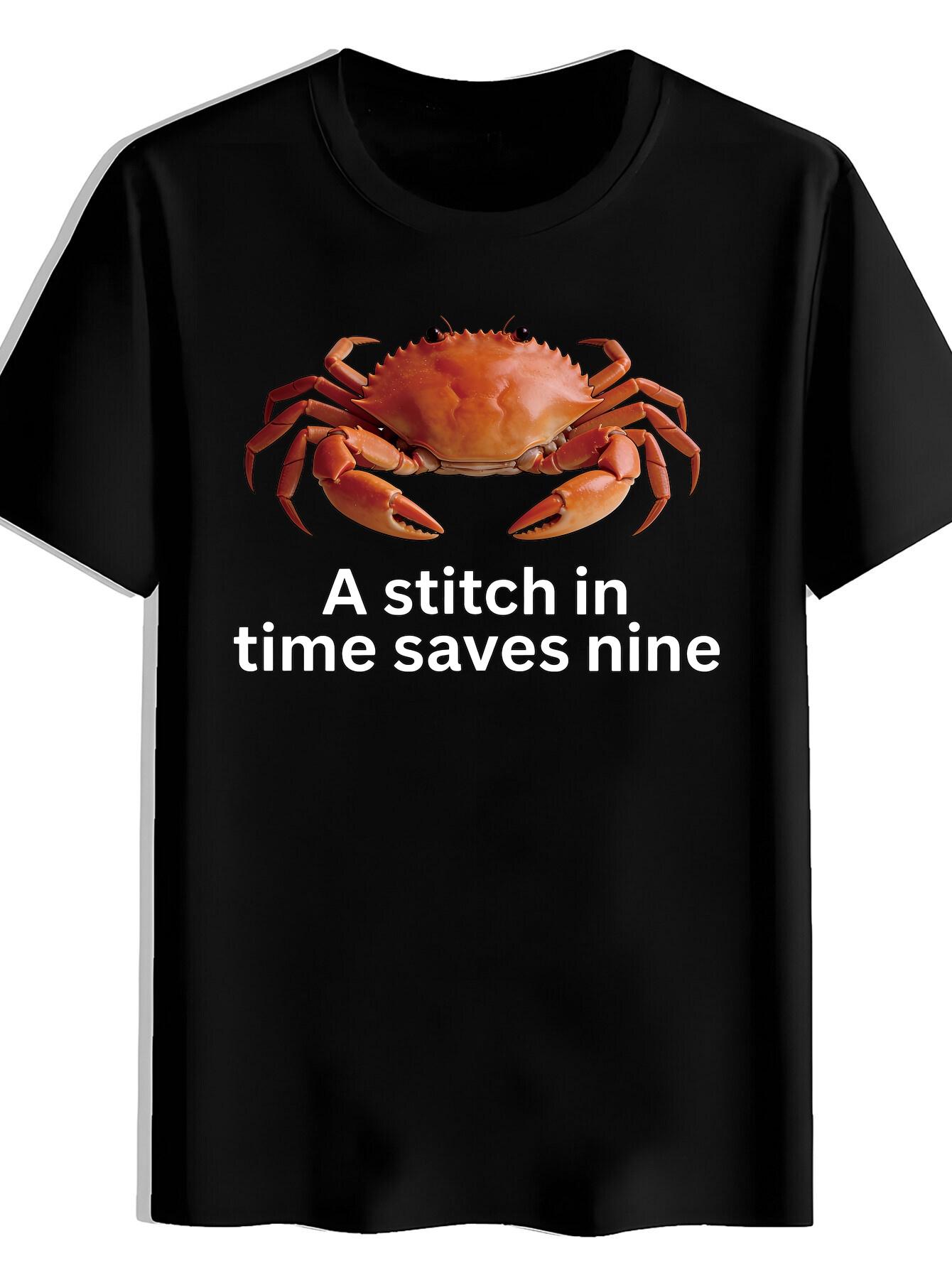 T-shirt Orange Crab Print with Gray Striped Background L