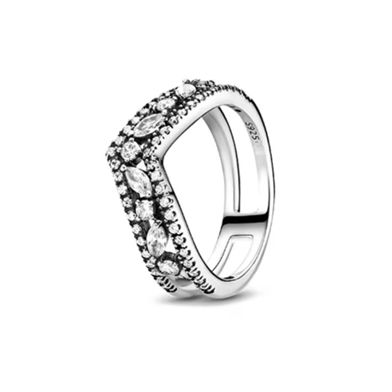 New 925 Silver Sparkling Bow Double Hearted Zircon Ring for Women DIY High Quality Wedding Jewelry Gifts