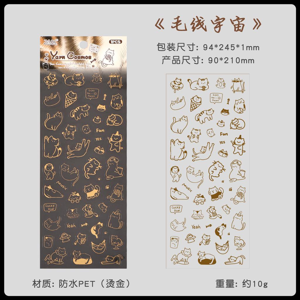 Cute Gold Foil Hand Drawn Black Cat Flat Stickers Kawaii Kitten Decor For Scrapbooking Journal Craft Supplies
