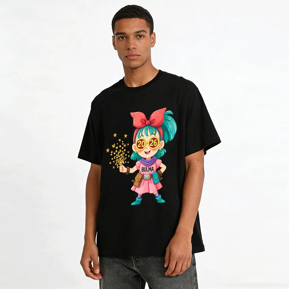 2026 New Year Bulma Themed Fun Print Casual Top Pure cotton T-shirt