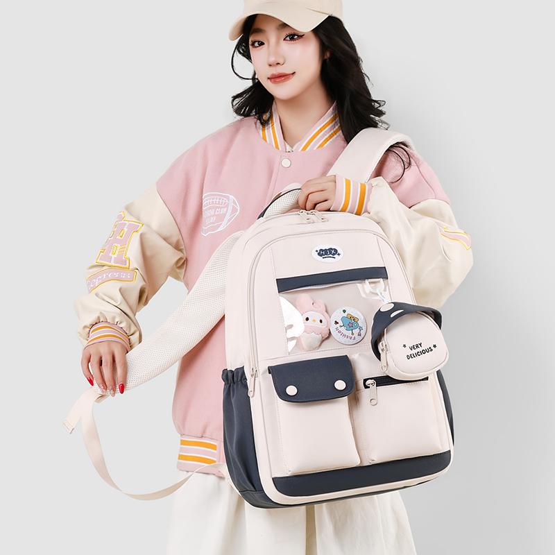 Large Capacity Backpack Color Block Student Schoolbag