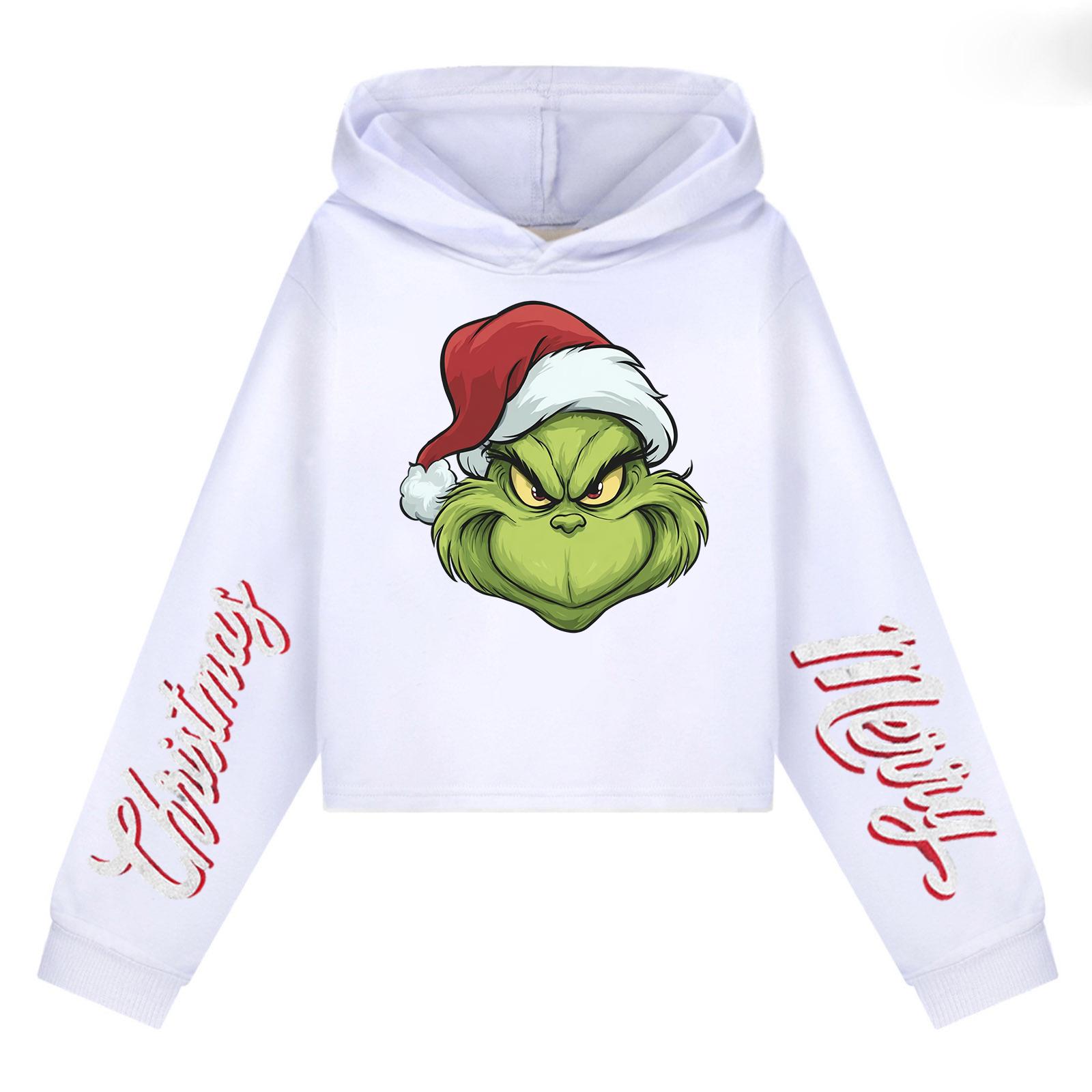 

Детская повседневная модная толстовка с капюшоном и длинными рукавами с рождественским принтом (Без шнурка) 170 белый