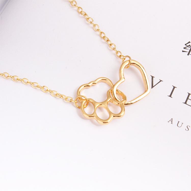 European Style Dog Paw Heart Pendant Clavicle Necklace золотой