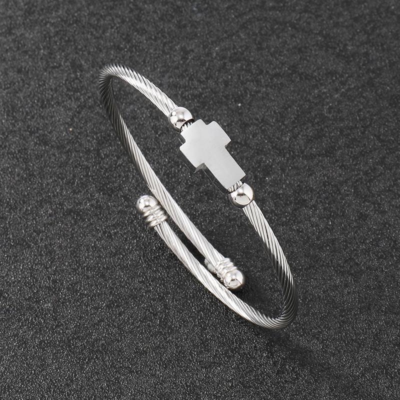 Luxury Stainless Steel Cross Carving Spanish Scripture Man Bracelets for Women Jewelry Couple Gifts