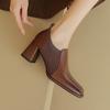 Fashion 2025 Autumn New Genuine Leather Soft Work Shoes Women High Heel Stretch Square Toe Slip on Brown Khaki British Style Heels Women