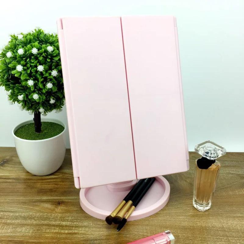 Rotatable 3-Fold LED Makeup Mirror with Magnification and Desktop Storage