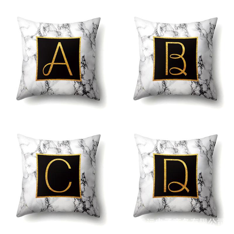 Polyester Pillowcase Home Printed Marble Black Gold Pillowcase 26 English Letter Cushion Cover