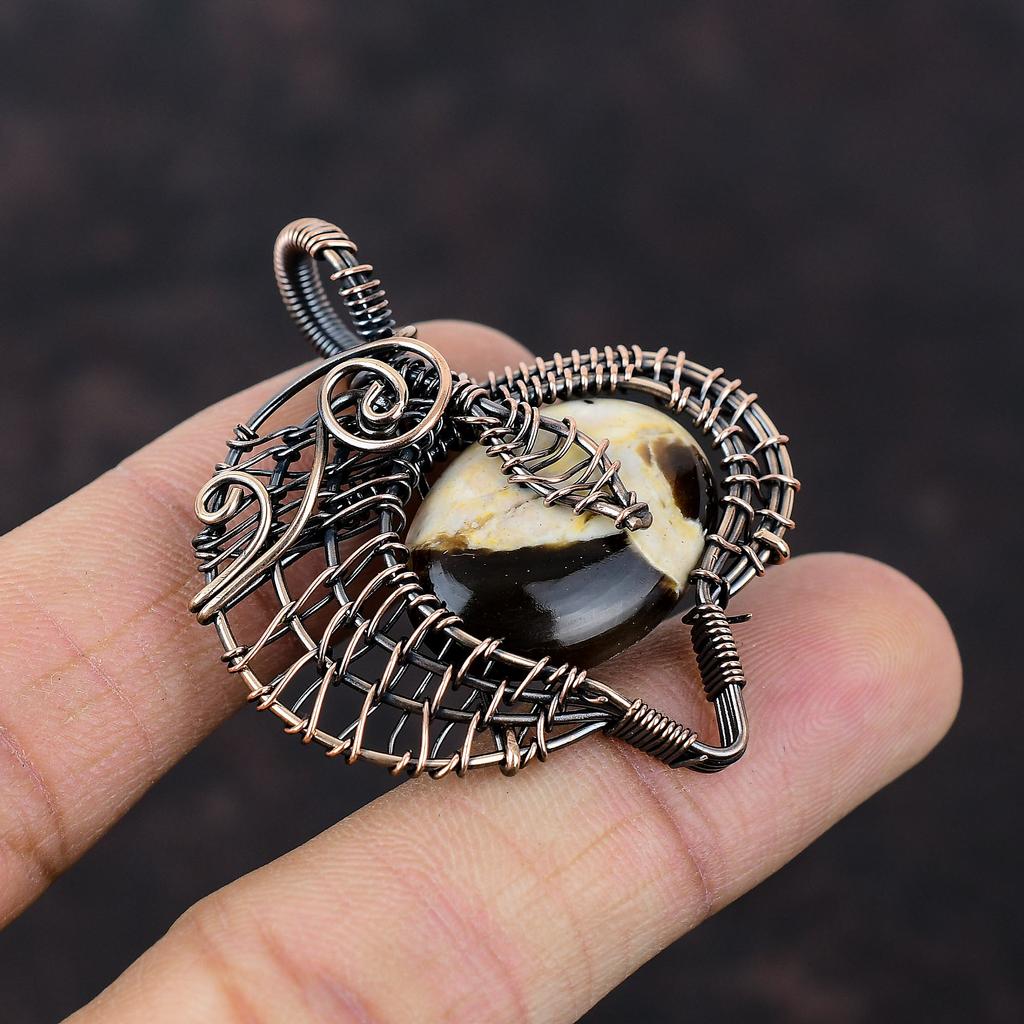 Peanut Wood Jasper Pendant Copper Wire Wrapped Jewelry Handmade Copper Wire Wrap Pendant Wire Design Jewelry Gift For Women Gemstone Jewelry