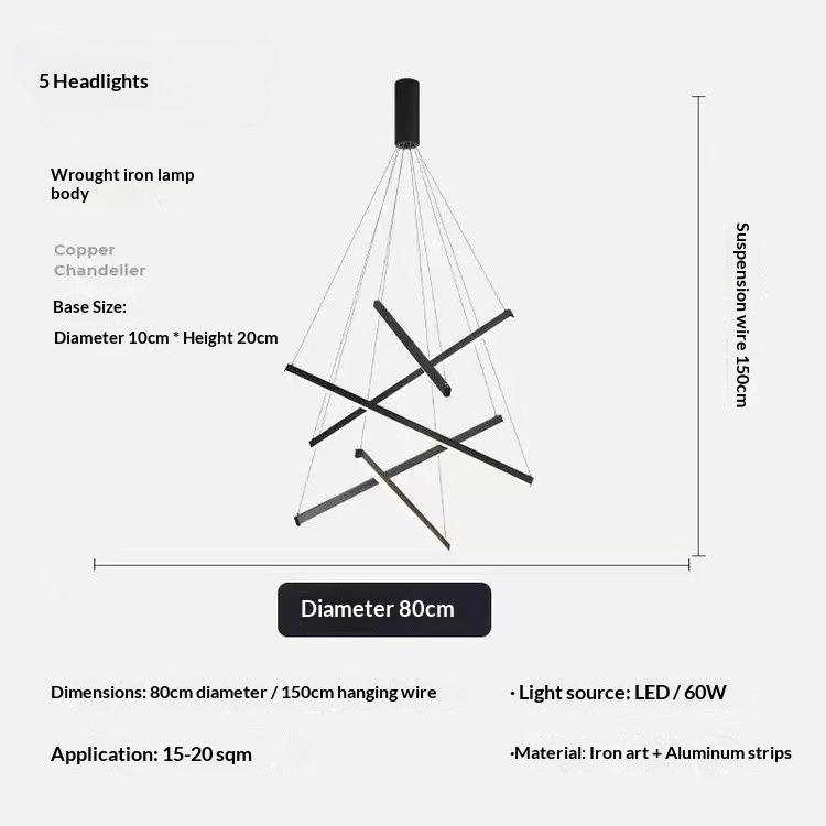Black Stair Chandelier Modern LED Ceiling Lamp Long Line Interior Fixture for Living Room Duplex Hanging Lamp