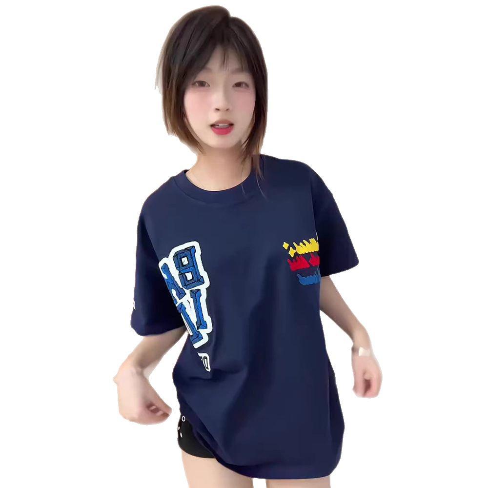 Women's Retro Black & White Cotton Crew Neck Loose T-Shirt - Summer 2025 Collection