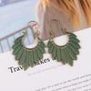 TopHanqi Bohemian Ethnic Bronze Green Leaf Tassel Drop Hanging Earrings Women Statement Gypsy Zircon Earring Femmes Pendientes