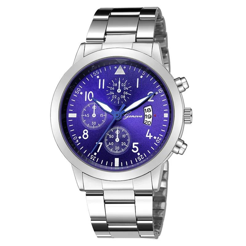 Geneva Watches Men Luxury Men Watches Black Stainless Steel Blue Face Quartz Watch Men Sports Watches reloj hombre horloge heren