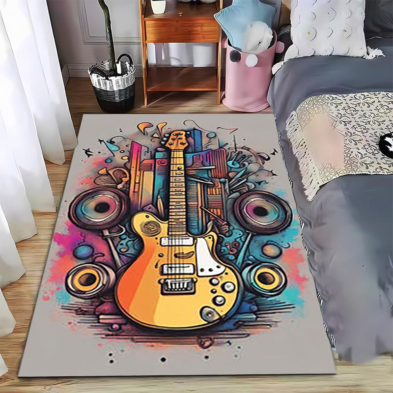 Colorful Electric Guitar Print Carpet with Speakers and Abstract Design Suitable for Use As an Anti-slip for Living Room Bedroom Sofas