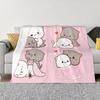 Kawaii Peach And Goma Cartoon Blankets Mocha Mochi Peach Cat Fuzzy Throw Blankets Summer Autumn Winter Soft Warm Bedspreads