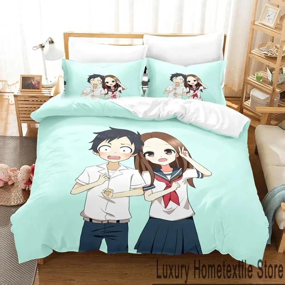 Anime Teasing Master Takagi-san Bedding Set 3D Duvet Cover Bed Set Quilt Cover Pillowcase Comforter King Queen Size Boys Adult