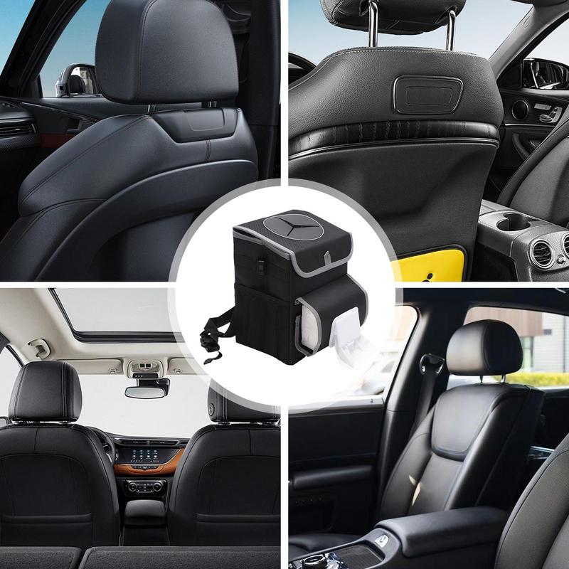 Car Seat Back Organizer Foldable Backseat Organizer Box Classic Black Design Car Chair Back Garbage Bag For Paper Towels Drinks