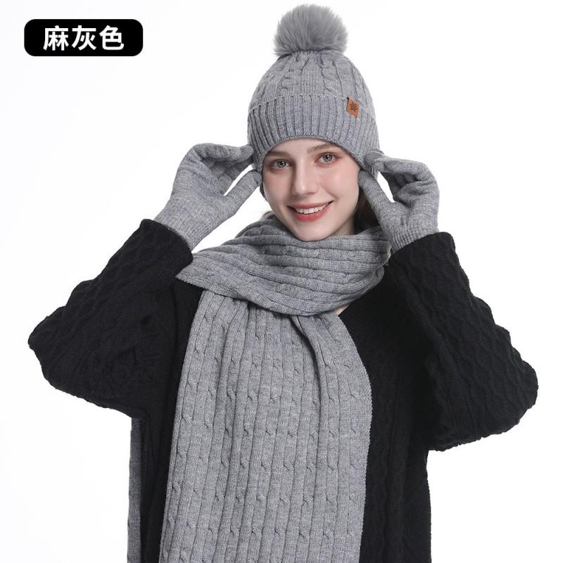 Women Winter Knit Hat Scarf Gloves Set Warm Acrylic Beanie Headband Accessory Cycling Outdoor Daily Wear