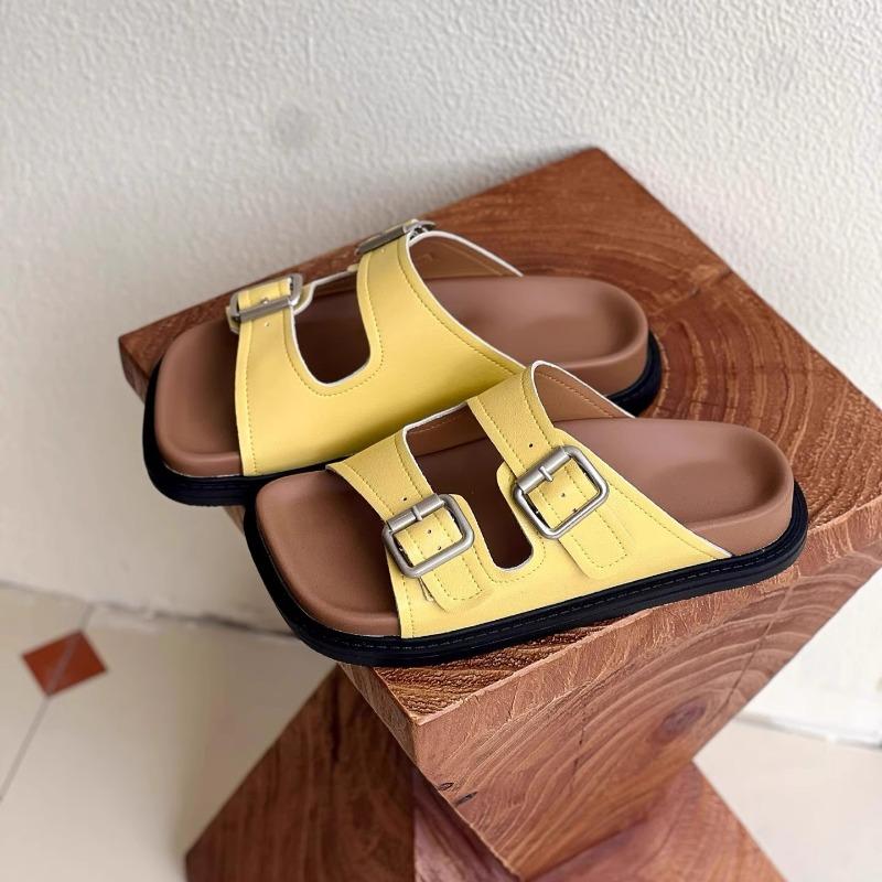 

Square head big-name semi-slippers summer new thick-bottomed lazy one-pedal cool slippers casual one-word slippers 40 лимонно-желтый