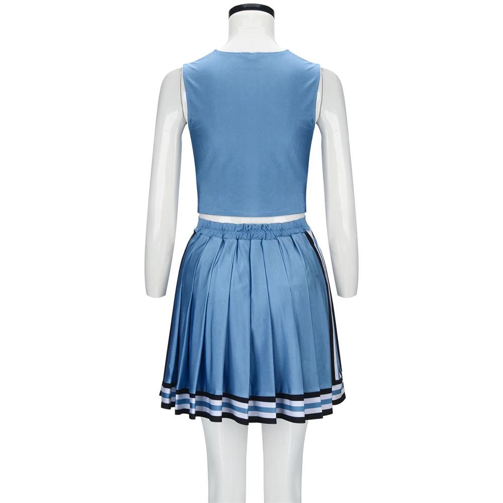 Olivia Cheerleader Uniform Princess Top Skirt Blue White Cheerleading Outfits Halloween Party Costume For High School Girls