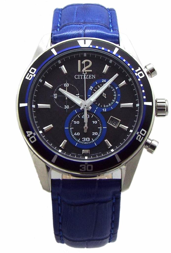 Citizen Genuine Leather Replacement Strap Blue Japan Model Number BL Eco-Drive Chronograph, Solar, Strap, Included, Base, VO10-6741F