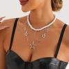 Accessories, Hollowed-Out Pentagram Fringed Design Necklace, Retro Imitation Pearl Collarbone Chain Spice Girl