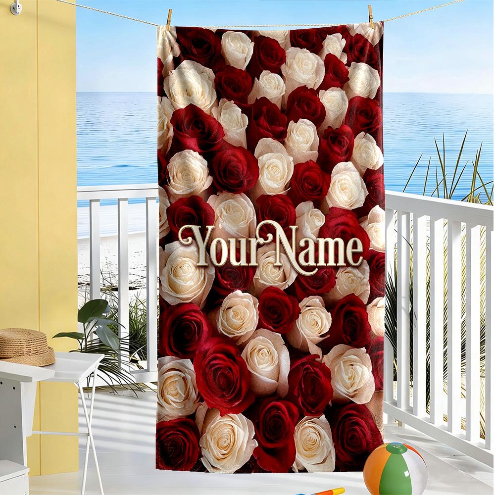 Rose Personalized Text Beach Towel Soft Durable Quick-Dry Portable for SwimmingBeachCamping Travel Beach AccessoriesGym